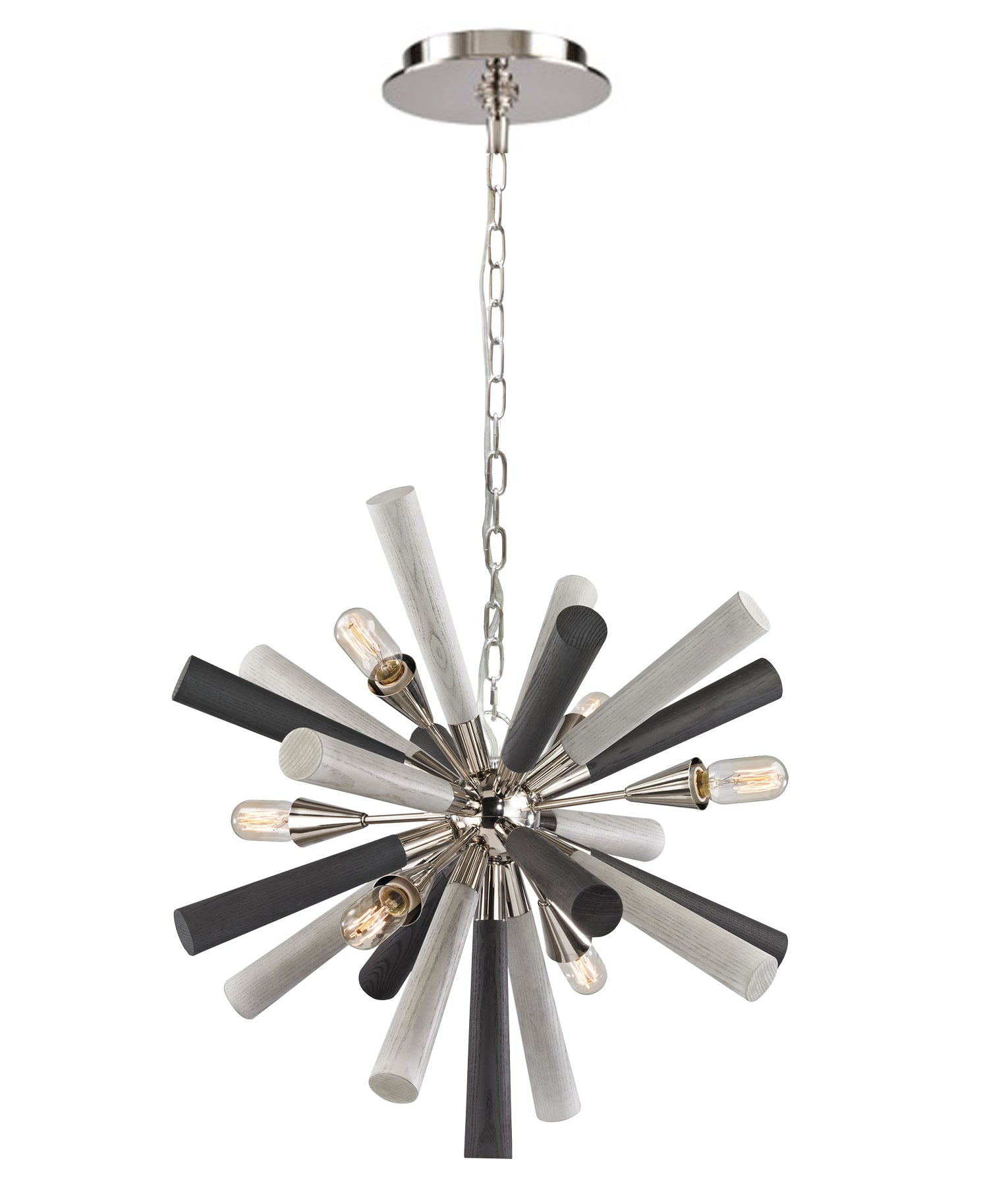 Modern Abstract Polished Nickel / Dark-Light Grey Washed Wood Pendant Light