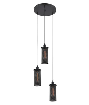 Industrial Aged Decorative Black Mesh 3x Round Base Pendant Light