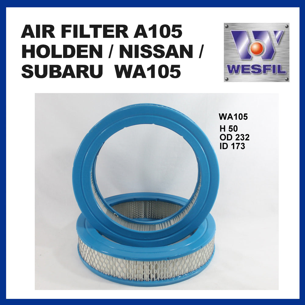 WESFIL AIR FILTER A105 WA105 FOR HOLDEN / NISSAN / SUBARU