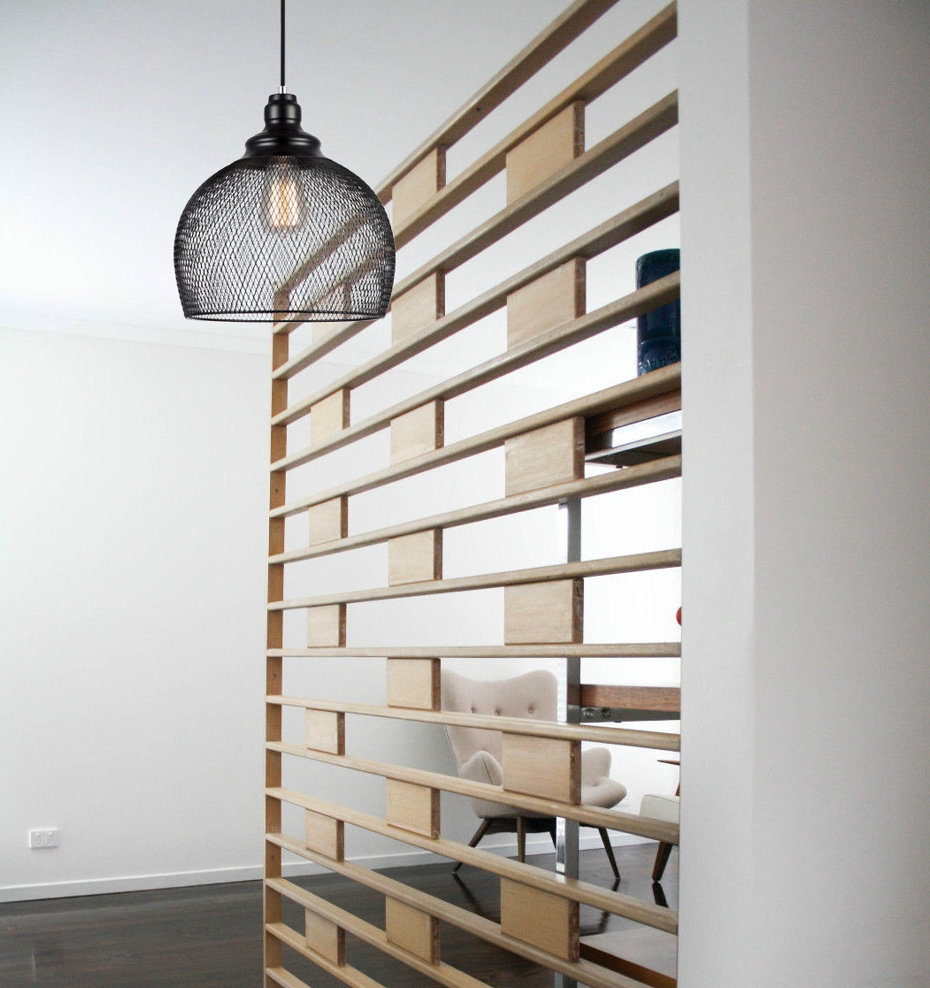 Industrial Black Mesh Bird Cage Wine Glass Shape Pendant Light